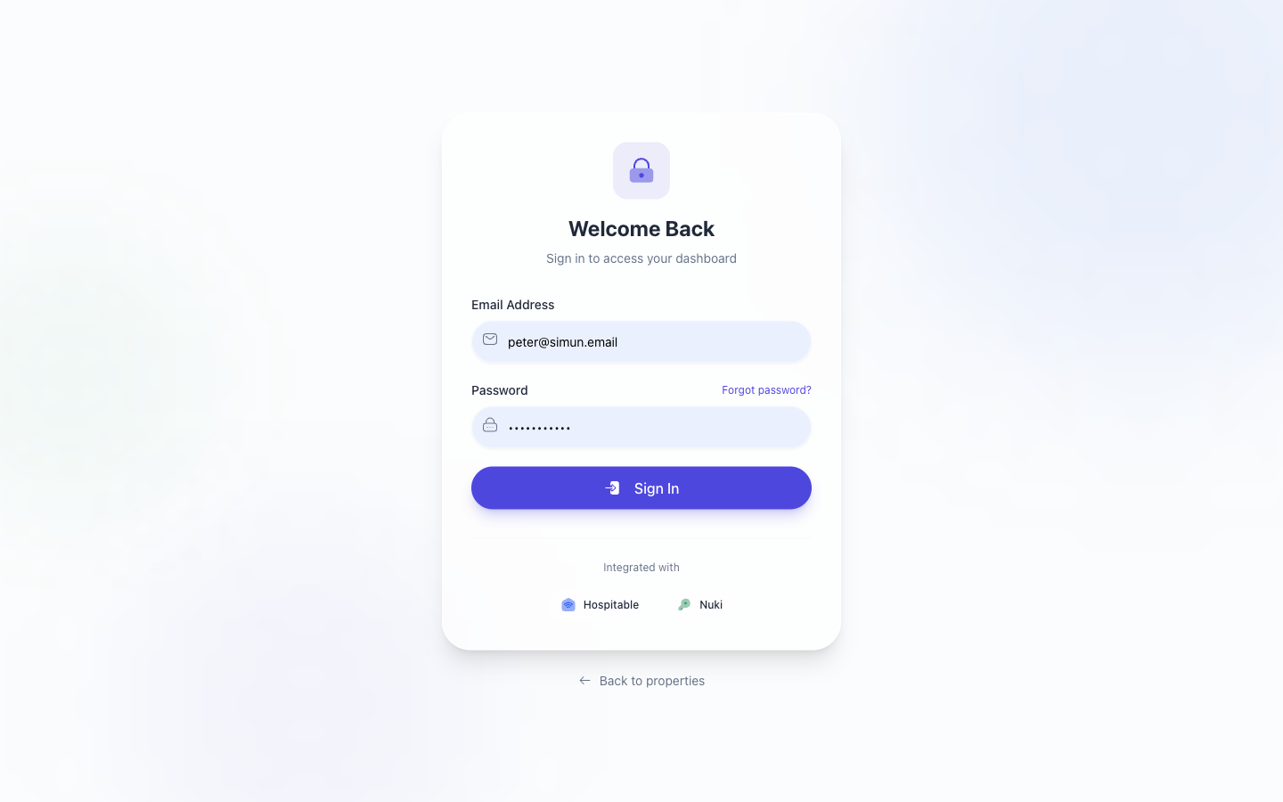 Login screen