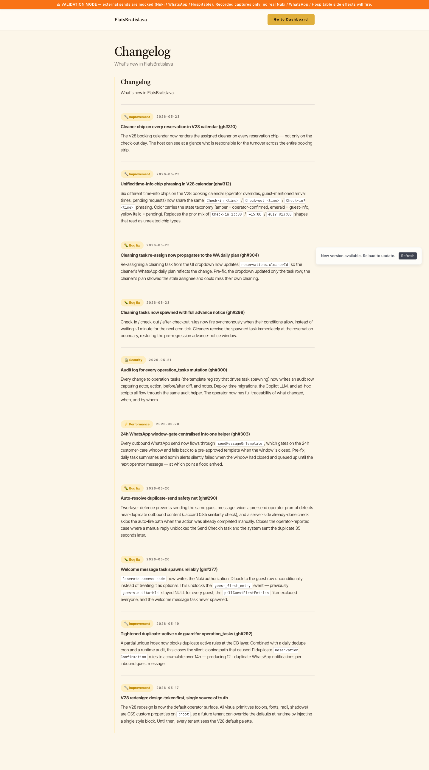 Public changelog
