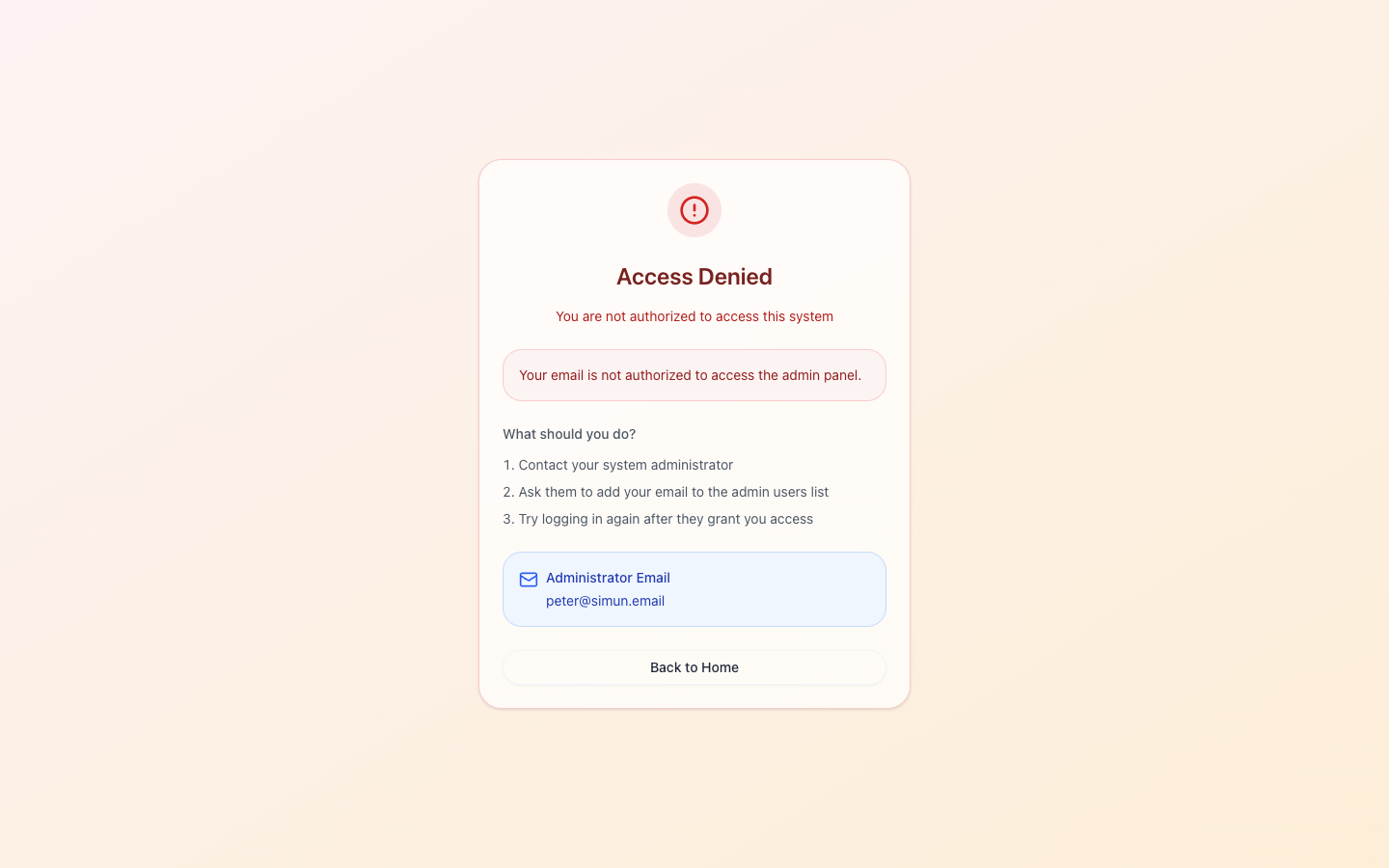 Unauthorized screen
